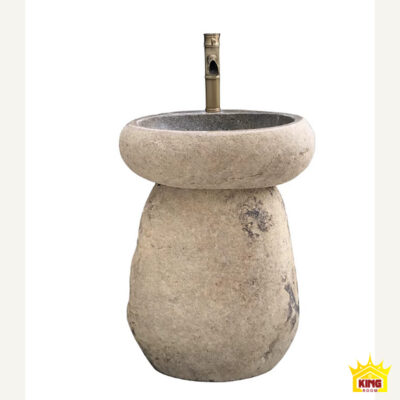 Bộ lavabo đá chân bầu màu be trên nền trắng