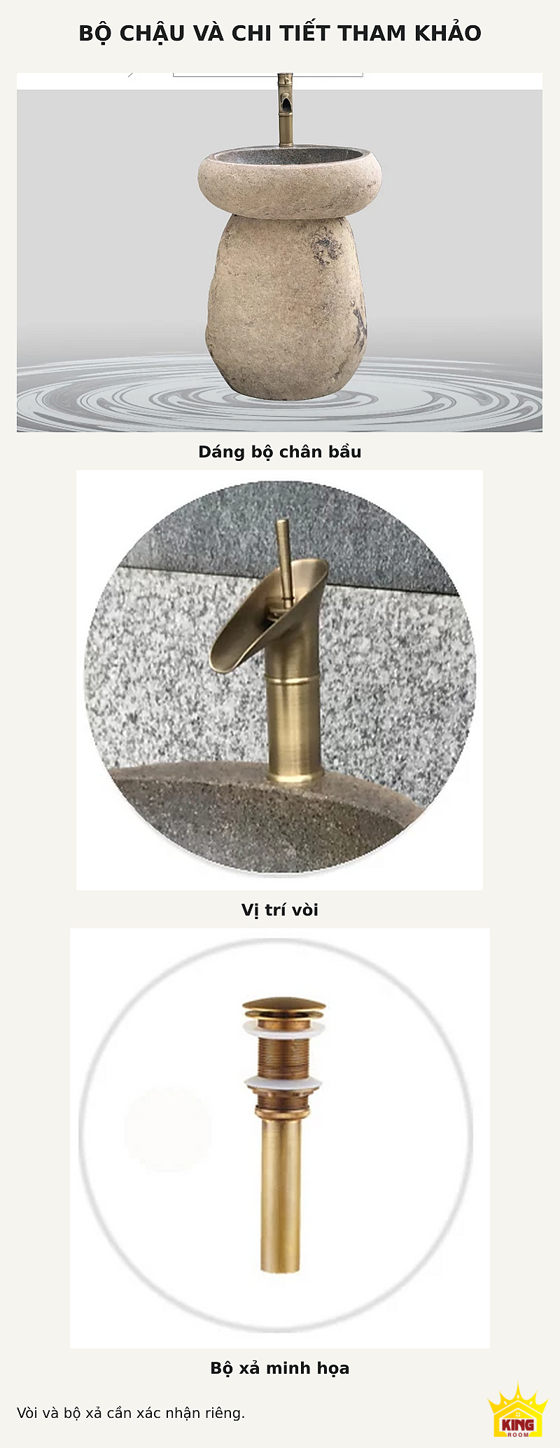 Lavabo đá cuội chân bầu – Góc toàn bộ chậu chân bầu cùng chi tiết vòi tham khảo Góc toàn bộ chậu chân bầu cùng chi tiết vòi tham khảo