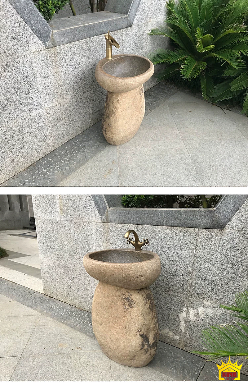 Lavabo đá cuội chân bầu – Hai cách phối vòi trên cùng kiểu bộ chậu chân bầu Hai cách phối vòi trên cùng kiểu bộ chậu chân bầu