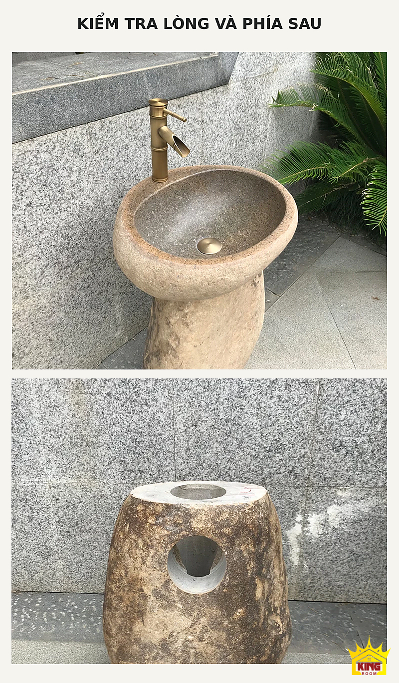 Lavabo đá cuội chân bầu – Góc sử dụng cùng phía sau chân đá để đối chiếu đường nước Góc sử dụng cùng phía sau chân đá để đối chiếu đường nước