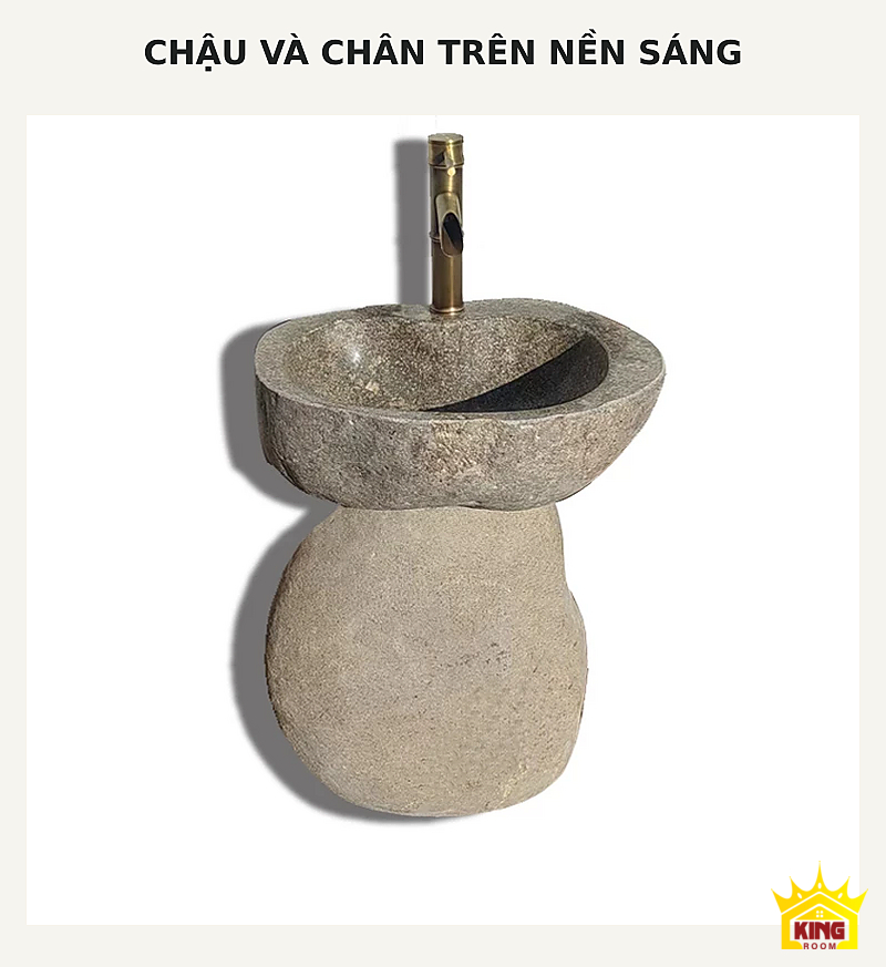 Lavabo đá cuội chân trụ – Chậu và chân đá sáng trên nền trắng để nhìn rõ đường bao Chậu và chân đá sáng trên nền trắng để nhìn rõ đường bao