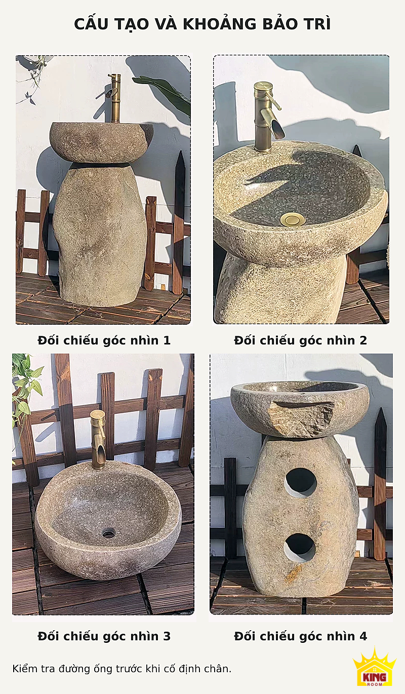 Lavabo đá cuội chân trụ – Các góc cấu tạo giúp hình dung mặt sau và phần lòng chậu Các góc cấu tạo giúp hình dung mặt sau và phần lòng chậu