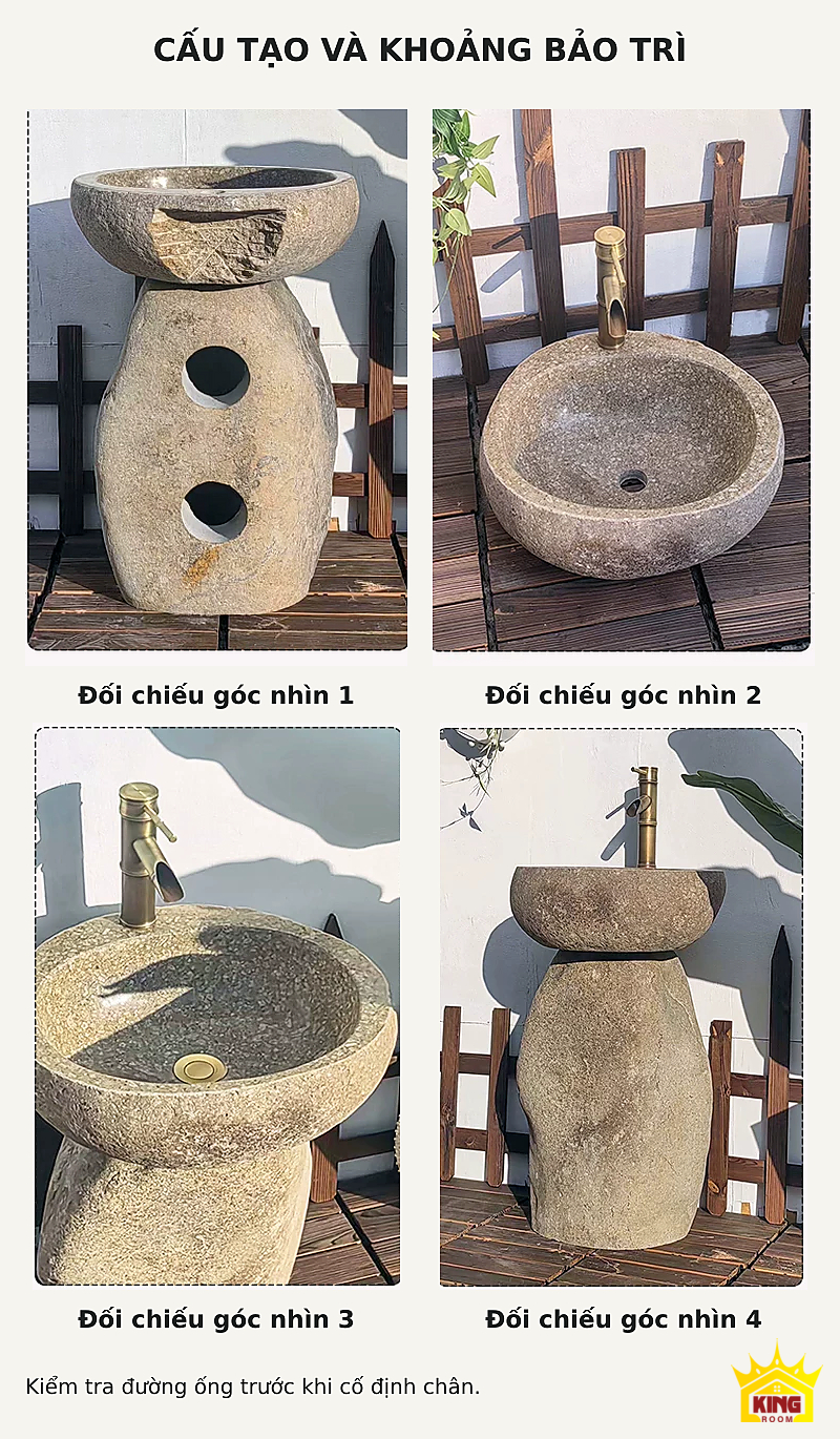 Lavabo đá cuội chân trụ – Góc đối chiếu những phần đá và điểm tiếp cận khi bảo trì Góc đối chiếu những phần đá và điểm tiếp cận khi bảo trì