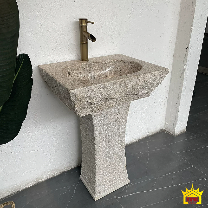 Lavabo đá cuội chân vuông – Bộ lòng vuông nhìn từ bên để thấy phần miệng nhô ra khỏi chân Bộ lòng vuông nhìn từ bên để thấy phần miệng nhô ra khỏi chân