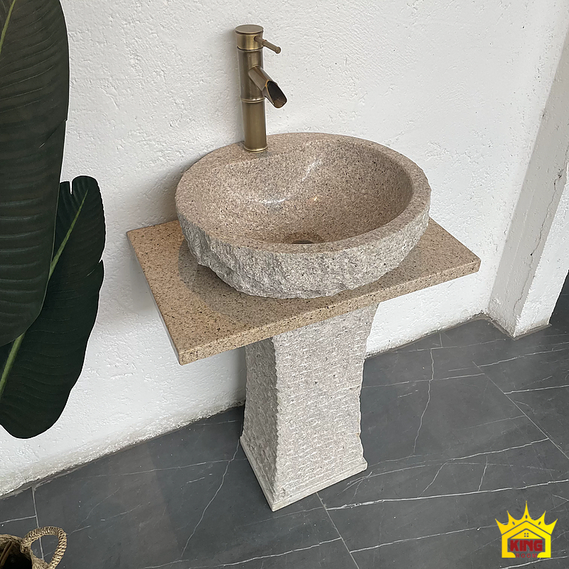 Lavabo đá cuội chân vuông – Góc từ trên của miệng tròn và vùng kê đá phía dưới Góc từ trên của miệng tròn và vùng kê đá phía dưới