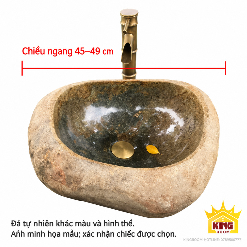 Ảnh minh họa mẫu lavabo đá cuội nâu mộc thuộc nhóm chiều ngang 45–49 cm