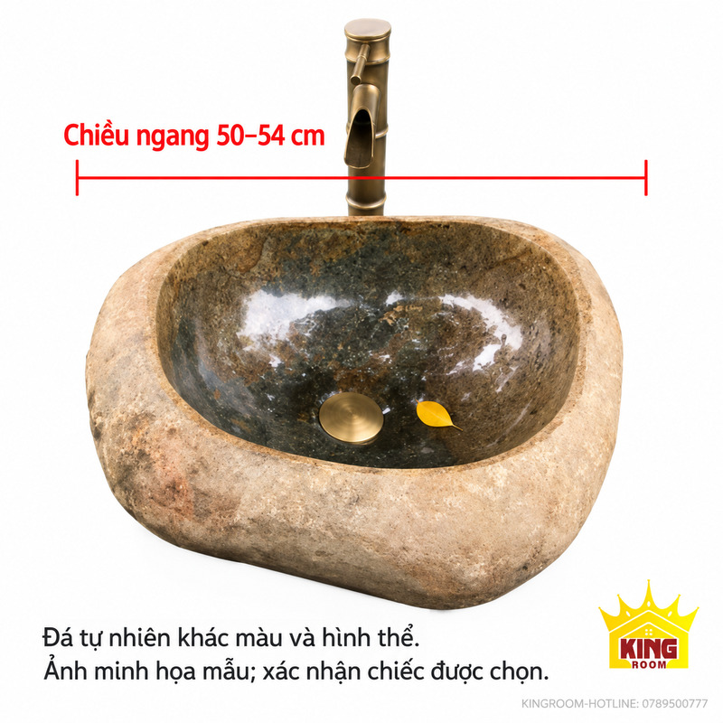 Ảnh minh họa mẫu lavabo đá cuội nâu mộc thuộc nhóm chiều ngang 50–54 cm