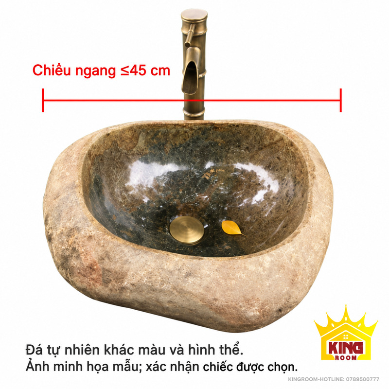 Ảnh minh họa mẫu lavabo đá cuội nâu mộc thuộc nhóm chiều ngang ≤45 cm