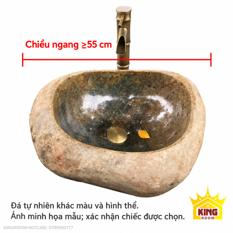 Ảnh minh họa mẫu lavabo đá cuội nâu mộc thuộc nhóm chiều ngang ≥55 cm