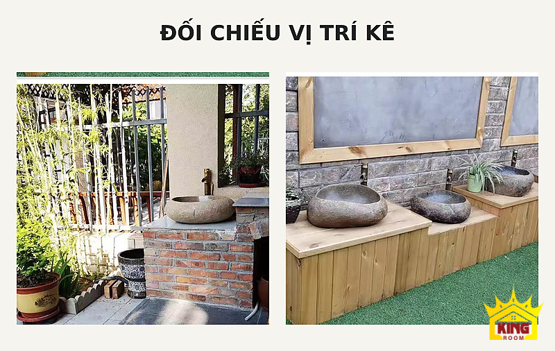 Lavabo đá cuội oval be nâu – Hai kiểu vị trí kê chậu để cân nhắc khi lên phương án bàn rửa Hai kiểu vị trí kê chậu để cân nhắc khi lên phương án bàn rửa