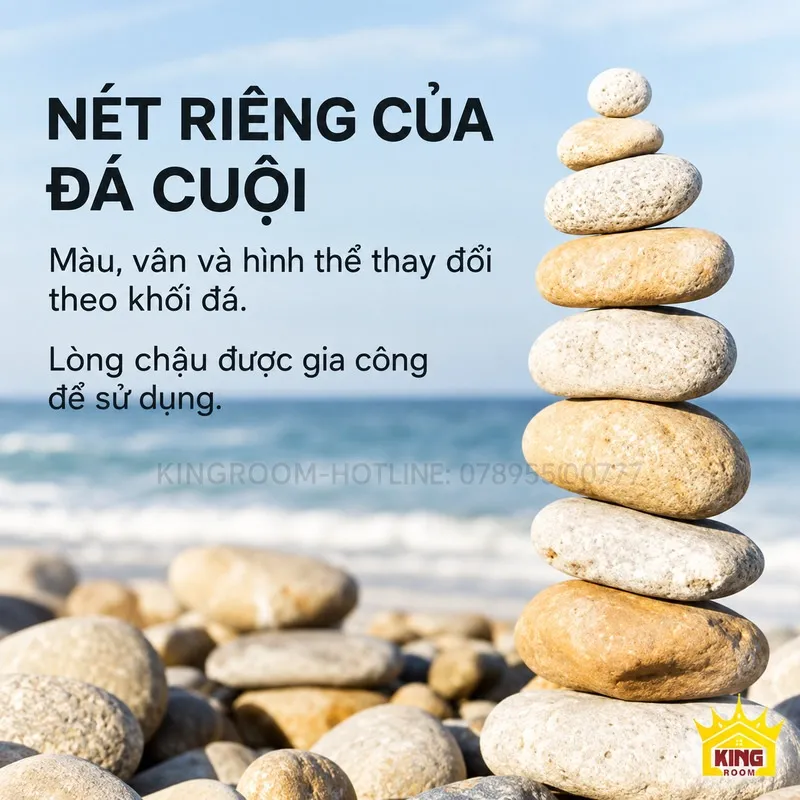 Đá cuội với thông tin về màu, vân và hình thể tự nhiên không giống nhau