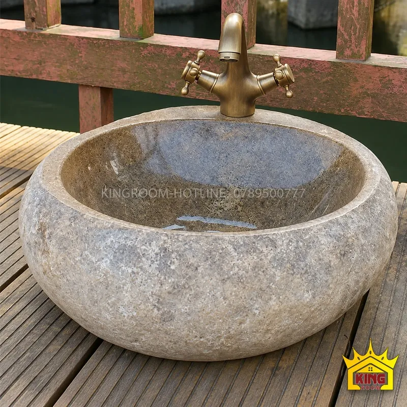 Bảng thông tin Kingroom về chậu đá cuội tự nhiên kiểu đặt bàn