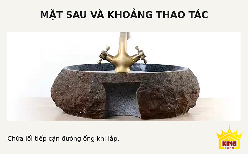 Lavabo đá cuội oval nâu xám – Mặt sau chậu và khoảng tiếp cận cần kiểm tra khi bố trí đường ống Mặt sau chậu và khoảng tiếp cận cần kiểm tra khi bố trí đường ống