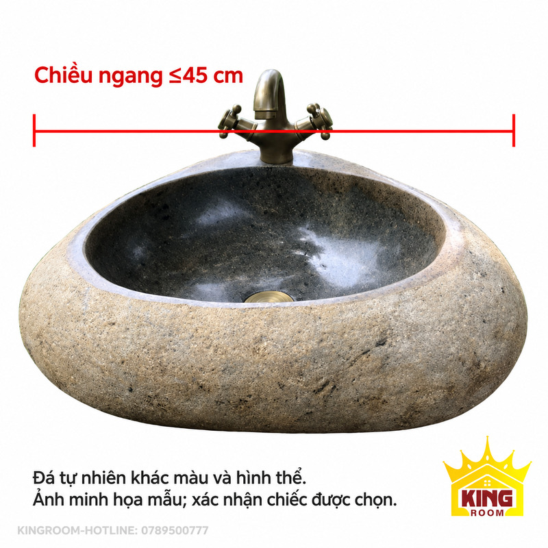 Ảnh minh họa chậu đá cuội tam giác bo góc có nhãn chiều ngang ≤45 cm