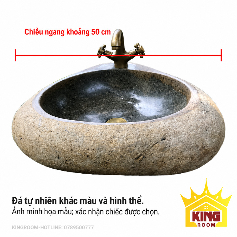 Ảnh minh họa lavabo đá cuội tam giác với nhãn chiều ngang khoảng 50 cm
