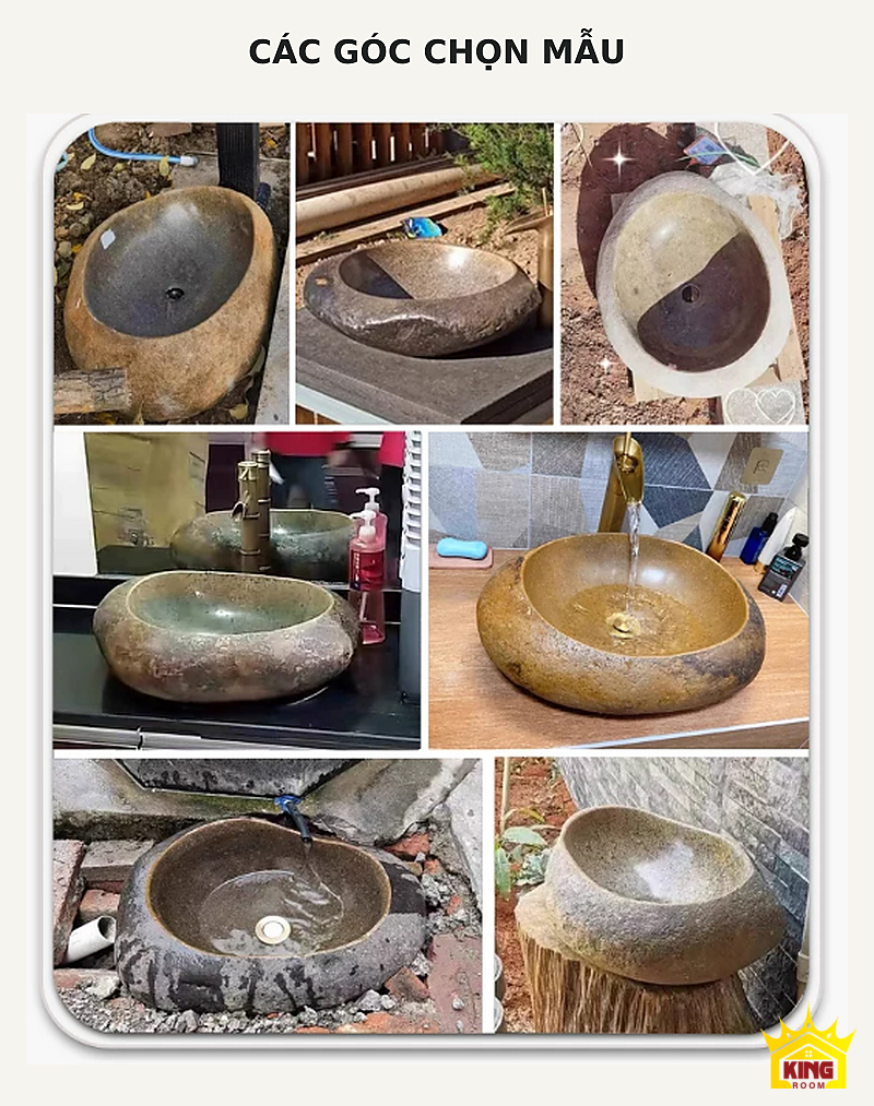 Lavabo đá cuội tròn ghi be – Ảnh nhiều góc chậu đá ghi be để so hình miệng và sắc bề mặt Ảnh nhiều góc chậu đá ghi be để so hình miệng và sắc bề mặt