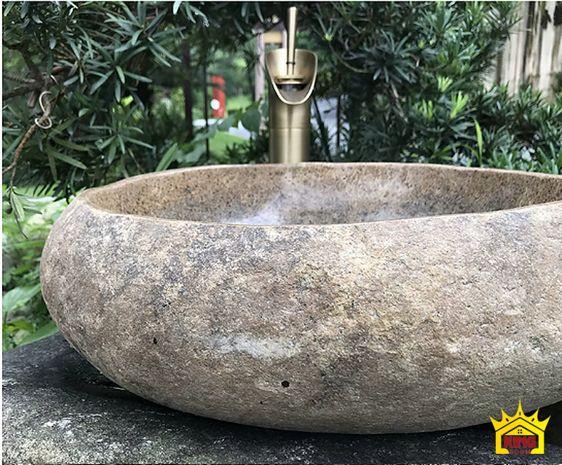 Lavabo đá cuội tròn ghi be – Góc ngang thể hiện thành bo tròn, độ cao và bề mặt đá Góc ngang thể hiện thành bo tròn, độ cao và bề mặt đá