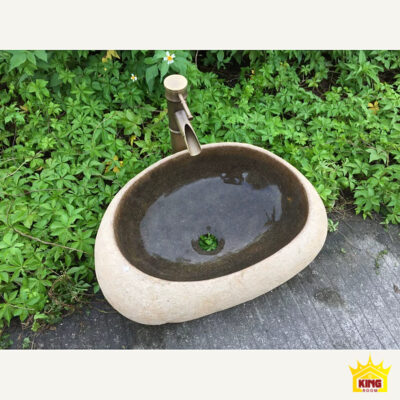 Chậu oval vỏ sáng lòng sẫm phối vòi tông đồng