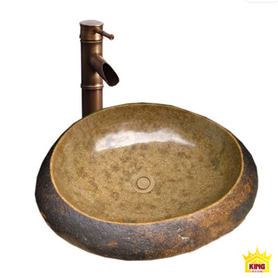 Chậu lòng tông ấm phối vòi màu đồng trên nền sáng