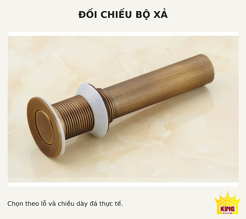 Lavabo đá cuội vỏ sáng lòng sẫm – Ảnh bộ xả tông đồng để đối chiếu kích thước và cấu hình thực tế Ảnh bộ xả tông đồng để đối chiếu kích thước và cấu hình thực tế