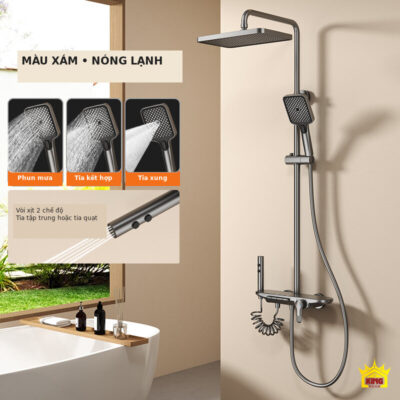 Sen cây KINGROOM màu xám và minh họa các chế độ tay sen, vòi xịt