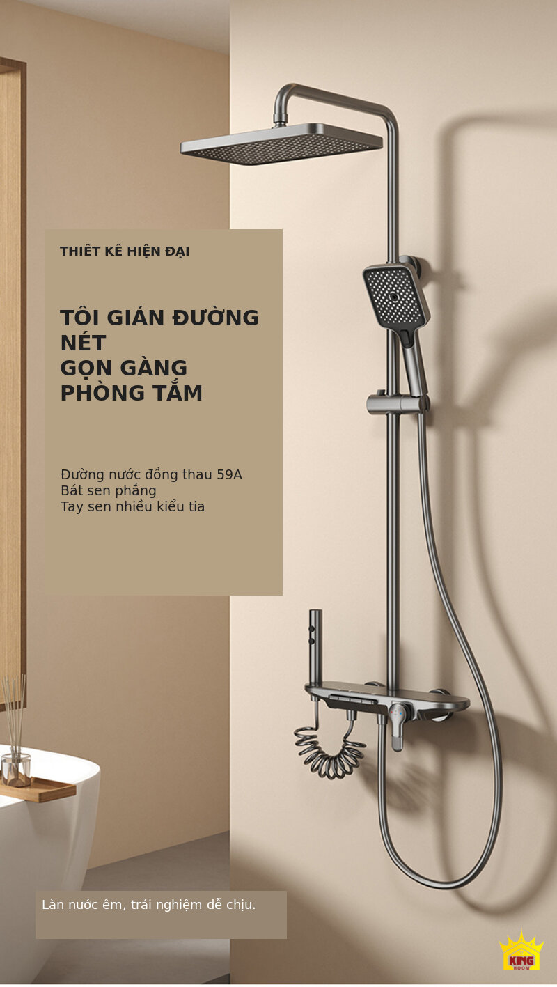 Sen cây KINGROOM màu xám trong không gian phòng tắm sáng