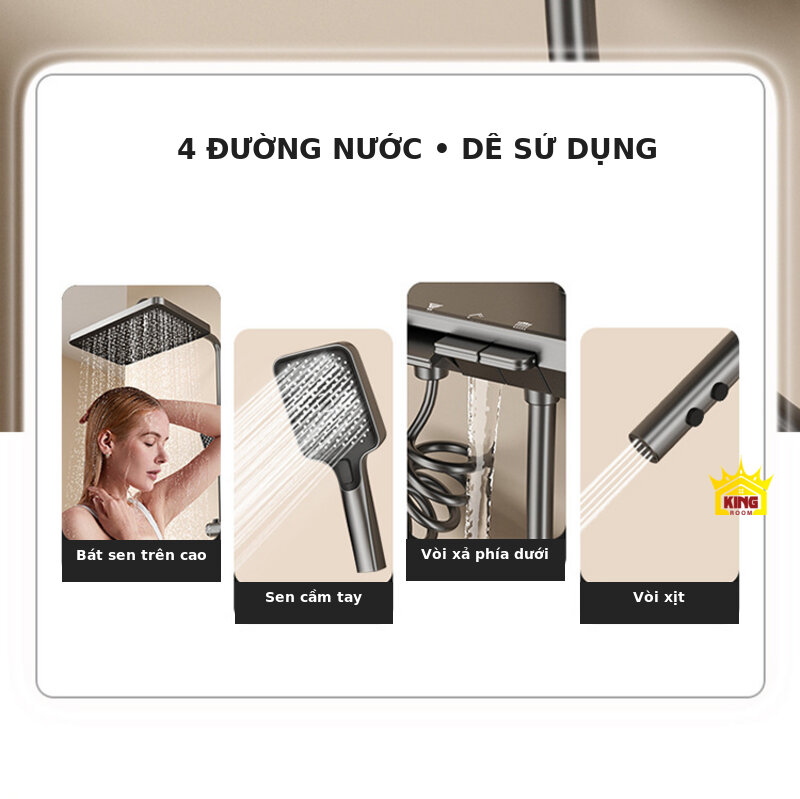 Bốn đường nước của sen cây KINGROOM gồm bát sen, tay sen, vòi xả và vòi xịt