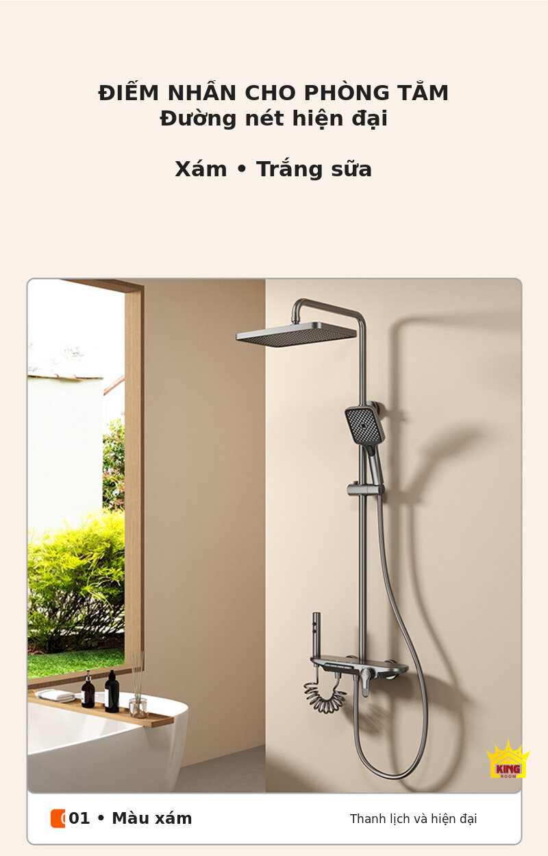 Toàn cảnh sen cây KINGROOM màu xám với kệ để đồ