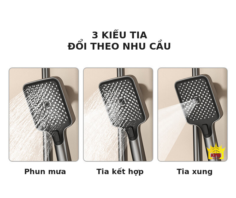 Tay sen KINGROOM minh họa phun mưa, tia kết hợp và tia xung