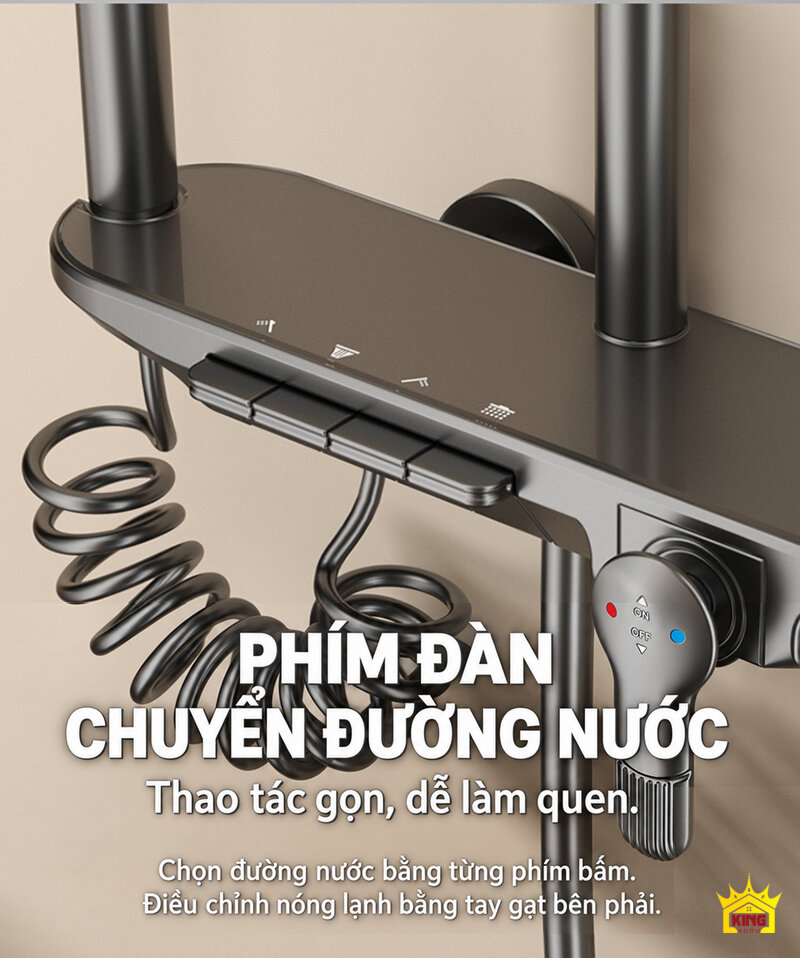 Cận cảnh phím chuyển đường nước và tay gạt của sen cây KINGROOM
