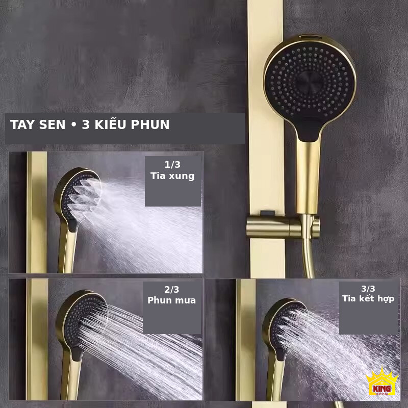 Tay sen KINGROOM màu vàng minh họa tia xung, phun mưa và tia kết hợp