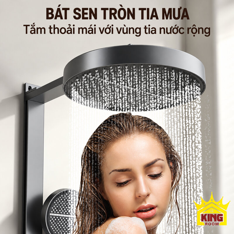 Bát sen tròn KINGROOM đang phun tia nước dạng mưa trên người sử dụng