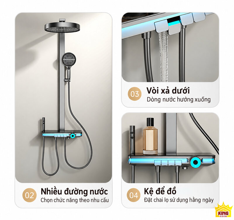 Sen cây KINGROOM với vòi xả dưới và mặt kệ đặt chai dùng trong phòng tắm