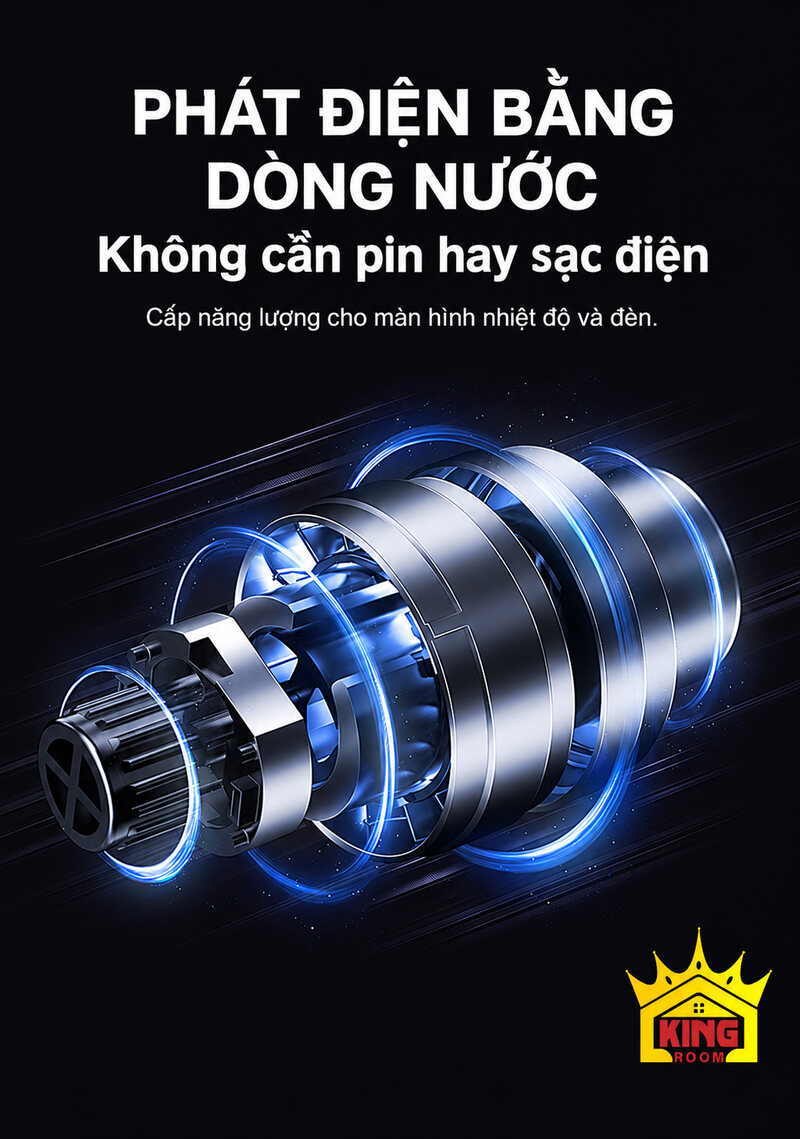 Minh họa cơ chế phát điện bằng dòng nước cho màn hình và đèn của sen cây KINGROOM
