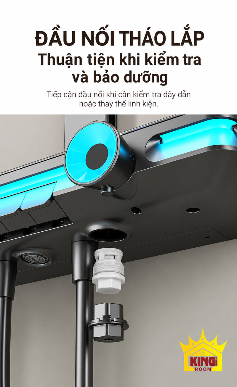 Cận cảnh đầu nối dưới cụm điều khiển sen cây KINGROOM khi được tháo ra