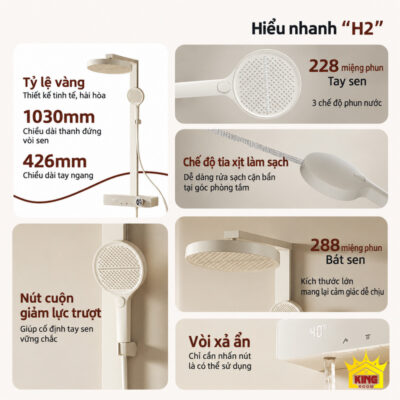 H2 và các tiện ích trong một khung hình trên sen cây KINGROOM H2