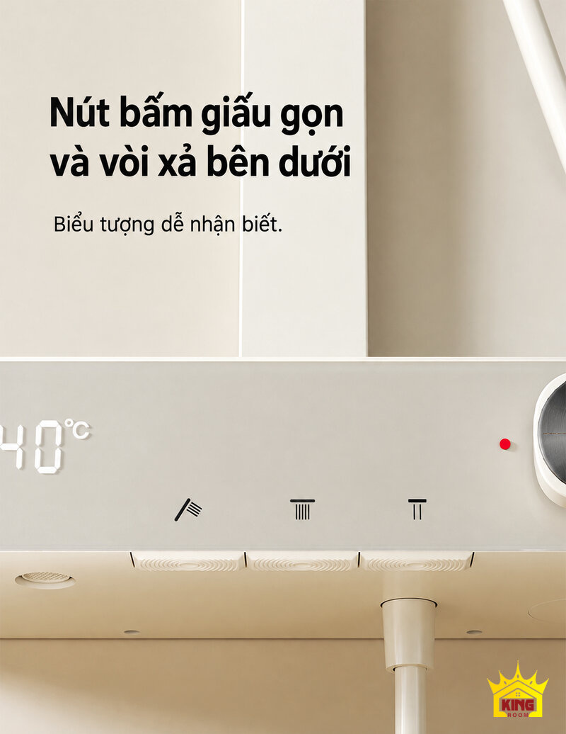 Phím bấm và vòi xả bố trí ẩn trên sen cây KINGROOM H2