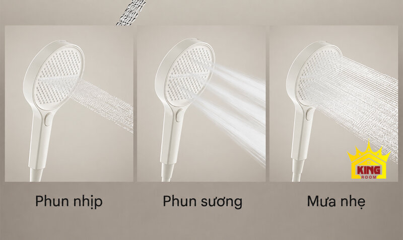 Ba chế độ phun của tay sen H2 trên sen cây KINGROOM H2
