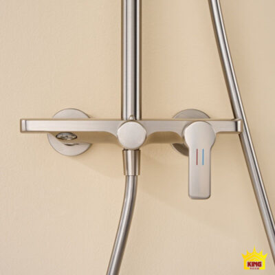 Củ sen đồng thau KINGROOM niken xước với tay gạt nóng lạnh và núm chuyển nước