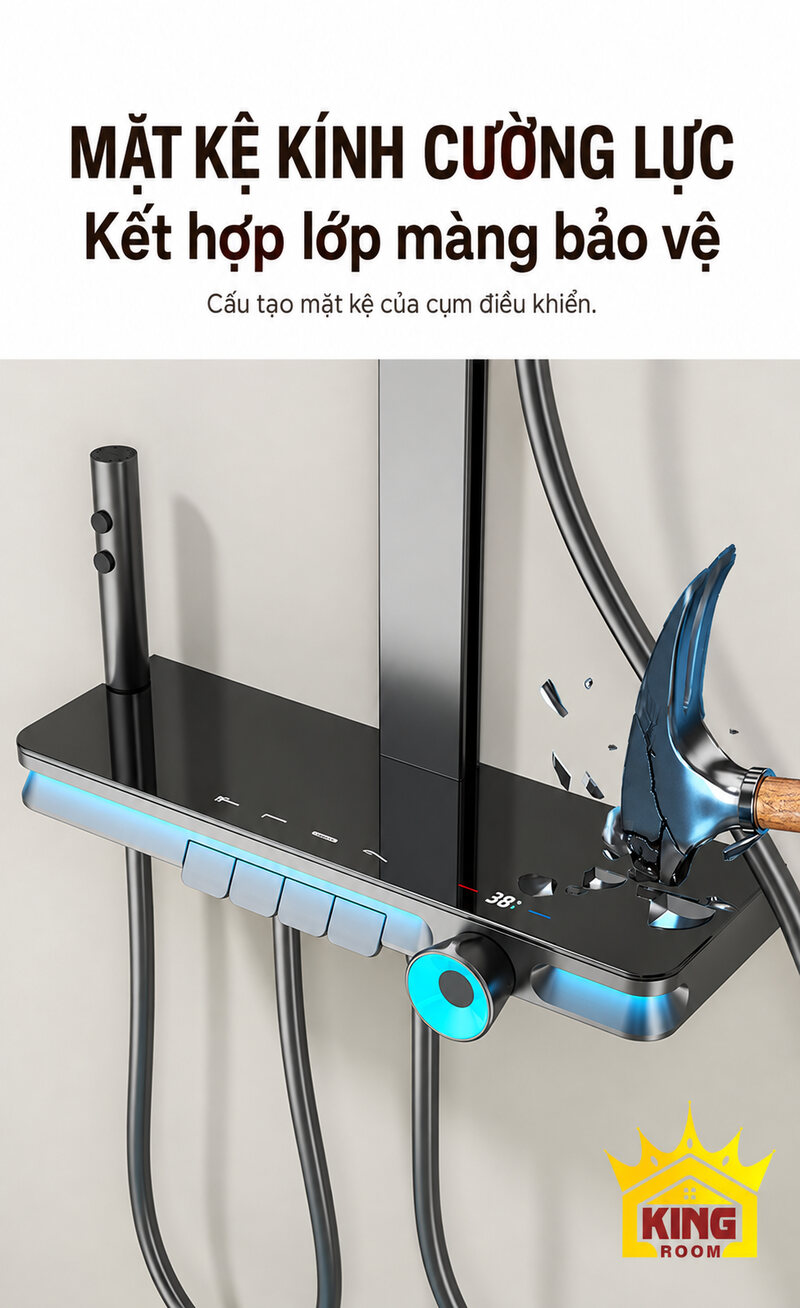Mặt kệ kính cường lực của cụm sen cây KINGROOM trong hình minh họa cấu tạo