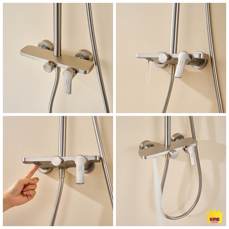 Thao tác tại củ sen Bốn hình minh họa củ sen KINGROOM lắp tường và thao tác ở cụm điều khiển