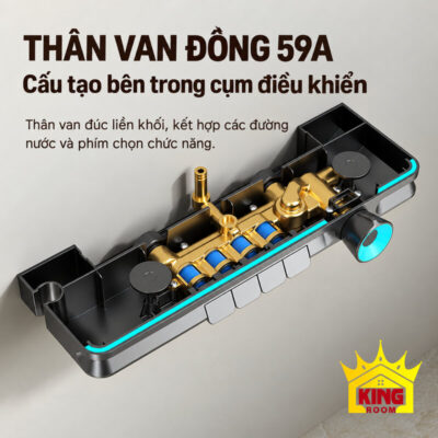 Mặt cắt cụm điều khiển sen cây KINGROOM với thân van bằng đồng 59A