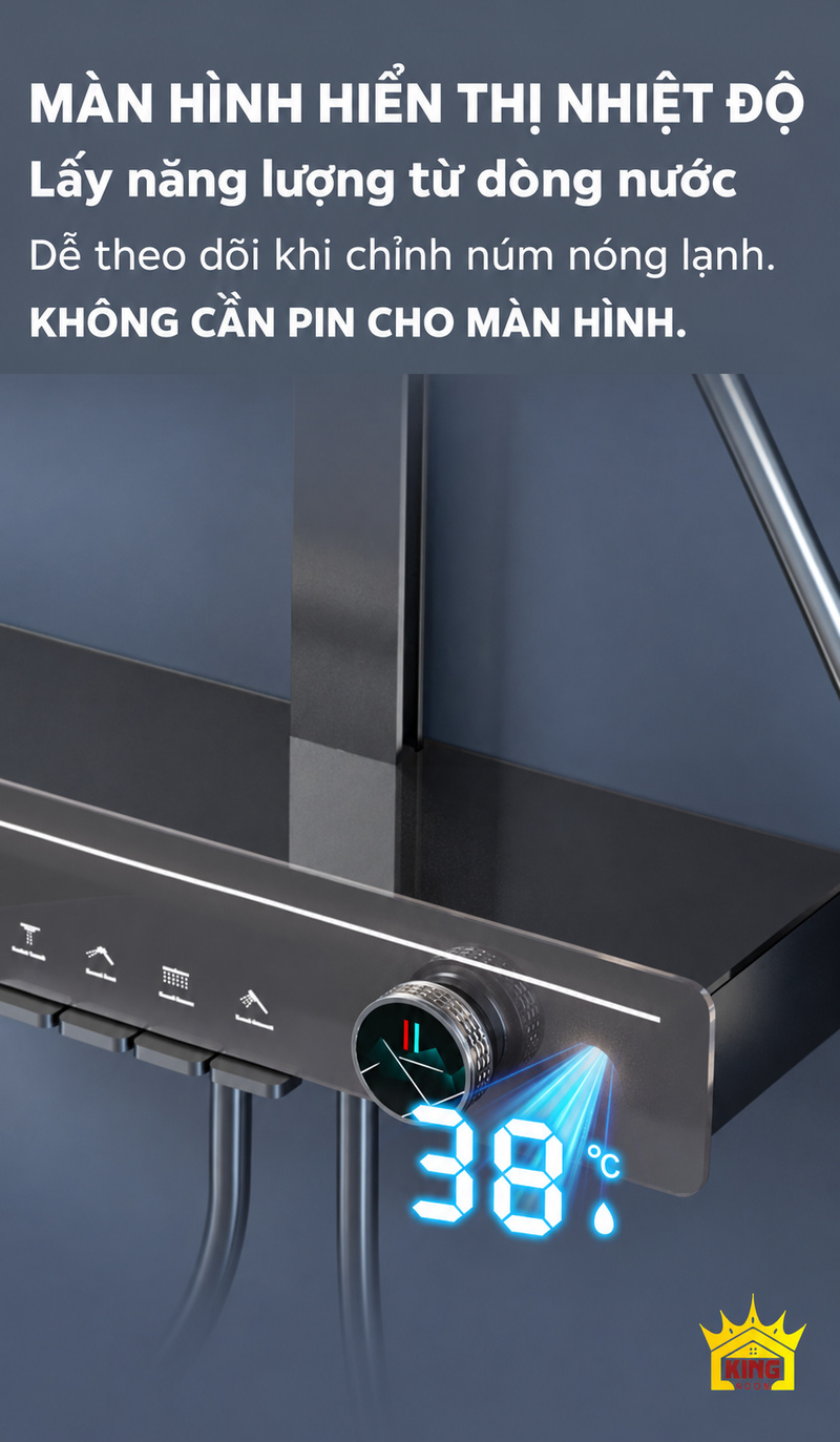 Màn hình nhiệt độ dùng năng lượng dòng nước trên sen cây phím đàn KINGROOM 330 × 220 mm