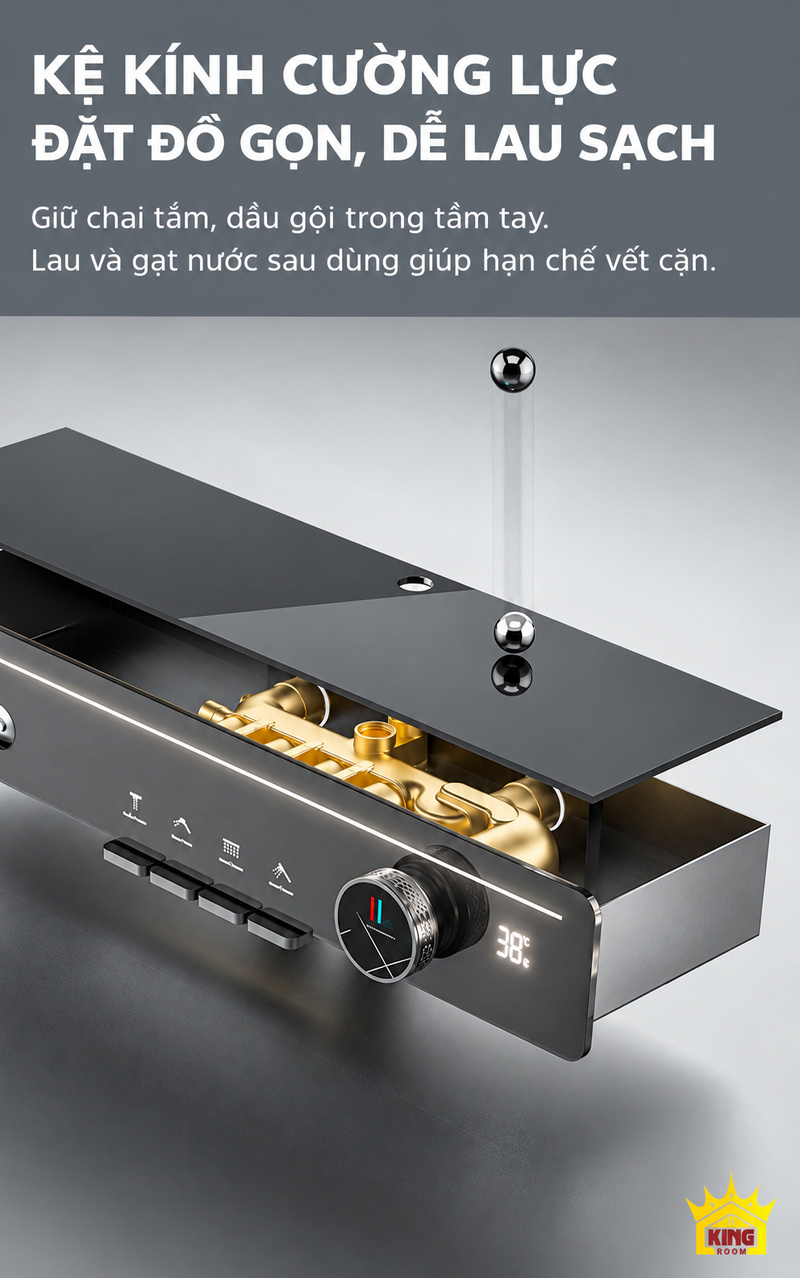 Kệ kính cường lực trên cụm sen trên sen cây phím đàn KINGROOM 330 × 220 mm