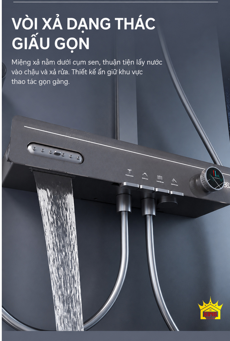 Vòi xả dạng thác bố trí ẩn trên sen cây phím đàn KINGROOM 330 × 220 mm