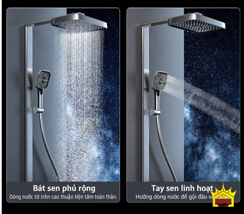 Phun mưa toàn thân và tay sen định hướng trên sen cây phím đàn KINGROOM 330 × 220 mm