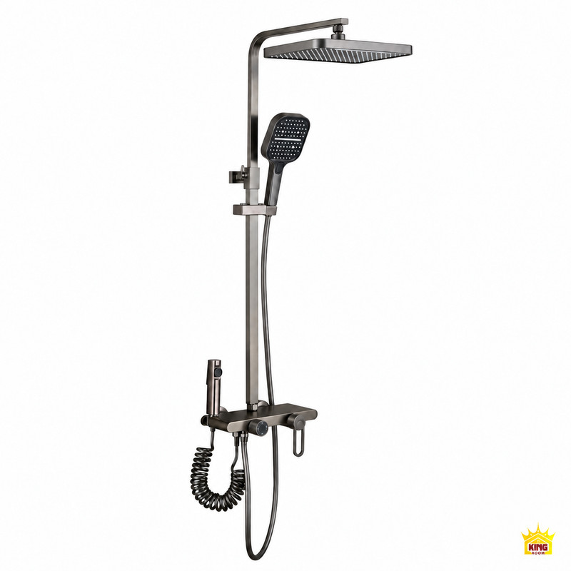 Toàn bộ sen cây tắm đứng KINGROOM A-1 xám súng trên nền trắng