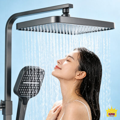 Trải nghiệm tắm mưa dưới bát sen vuông KINGROOM A-1 xám súng