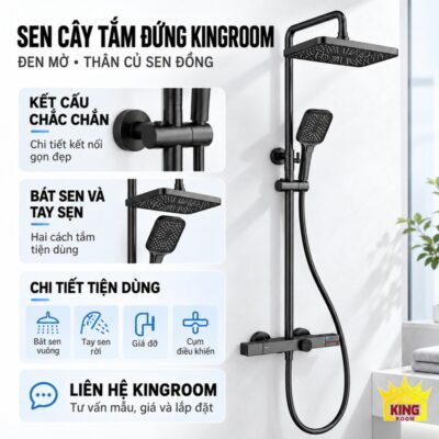 Bộ sen bát vuông đen mờ cùng hình cận cảnh kết cấu và hai đầu sen.