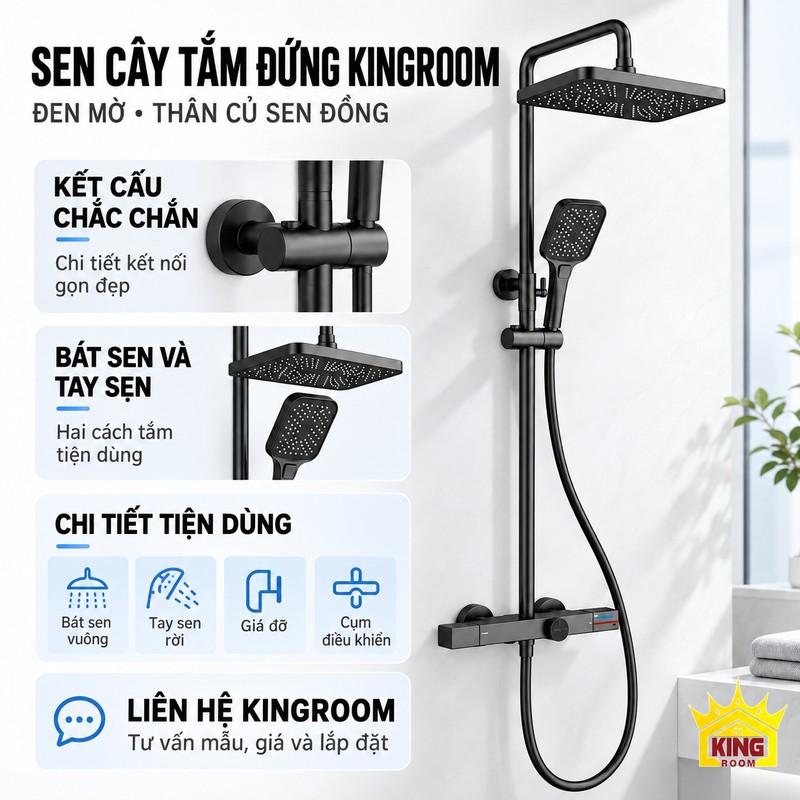 Bộ sen bát vuông đen mờ cùng hình cận cảnh kết cấu và hai đầu sen.